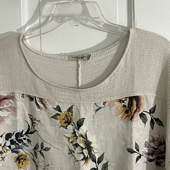 Lungo L'arno Floral Linen Tunic Top Natural Italy Boho Botanical Womans 2X Plus - Picture 2 of 12